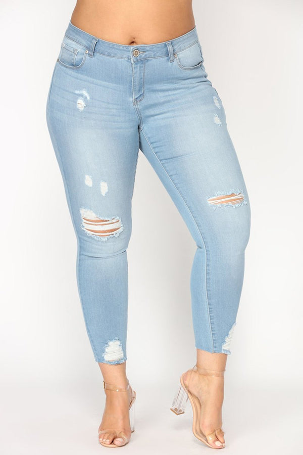 Large size women's hole jeans women's clothing