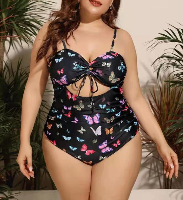 Fat Woman One Piece Print Plus Fat Swimsuit
