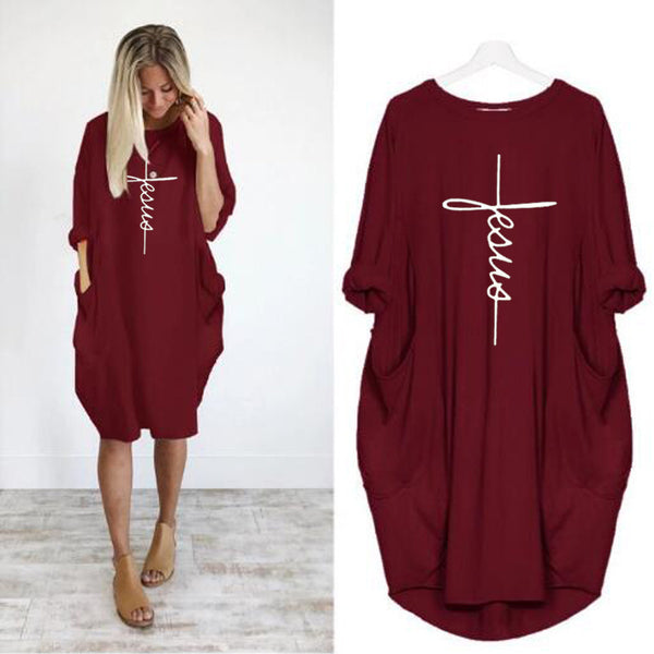 Plus Size Women's Cross Print Dress